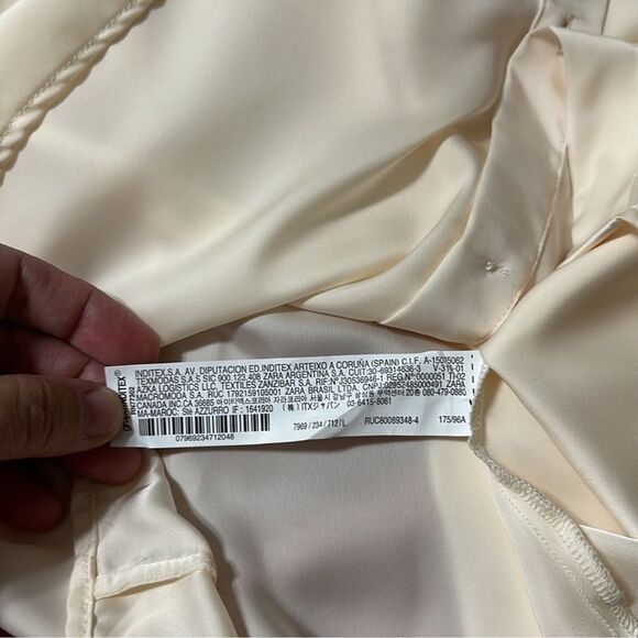 ZARA L Ivory Preppy Outer Shell Long Sleeve Front Tie Beaded Button Blouse - Picture 12 of 15